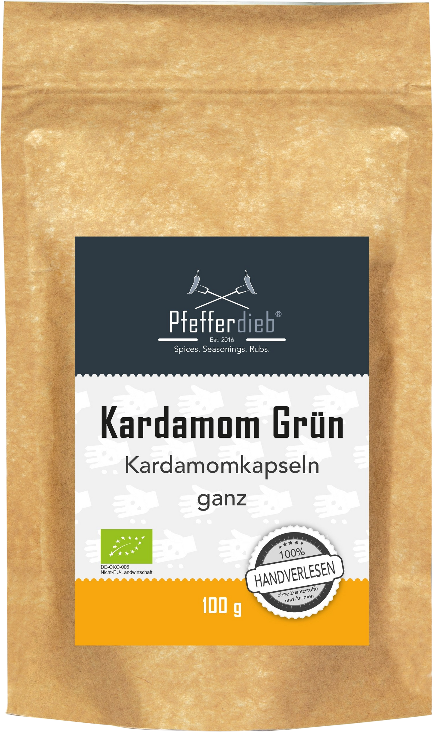 Pfefferdieb Bio Dziki kardamon zielony, całe kapsułki, 100 g